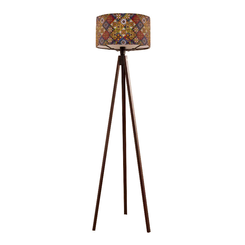 Φωτιστικό δαπέδου Rosling Megapap Mdf/ύφασμα Pvc χρώμα καρυδί - πολύχρωμο 38x38x140εκ. - Hippiehome.gr