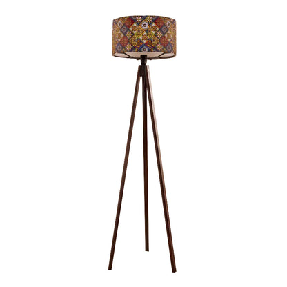 Φωτιστικό δαπέδου Rosling Megapap Mdf/ύφασμα Pvc χρώμα καρυδί - πολύχρωμο 38x38x140εκ. - Hippiehome.gr