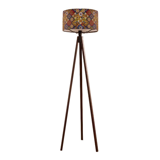 Φωτιστικό δαπέδου Rosling Megapap Mdf/ύφασμα Pvc χρώμα καρυδί - πολύχρωμο 38x38x140εκ. - Hippiehome.gr