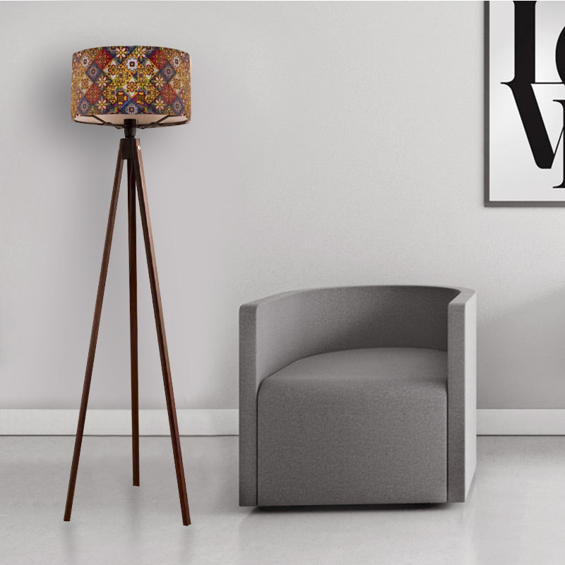 Φωτιστικό δαπέδου Rosling Megapap Mdf/ύφασμα Pvc χρώμα καρυδί - πολύχρωμο 38x38x140εκ. - Hippiehome.gr