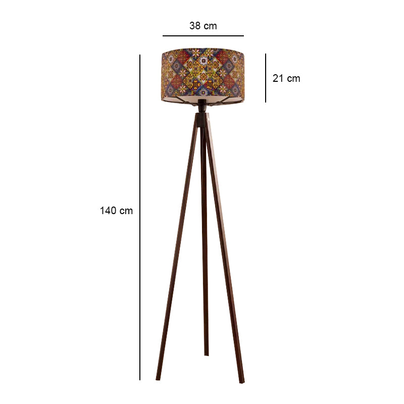 Φωτιστικό δαπέδου Rosling Megapap Mdf/ύφασμα Pvc χρώμα καρυδί - πολύχρωμο 38x38x140εκ. - Hippiehome.gr