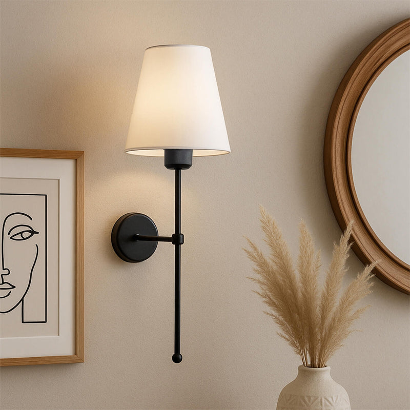 Απλίκα τοίχου Verma Megapap E27 υφασμάτινη - μεταλλική χρώμα μαύρο - κρεμ 13x13x50εκ. - Hippiehome.gr