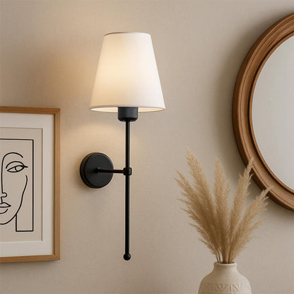 Απλίκα τοίχου Verma Megapap E27 υφασμάτινη - μεταλλική χρώμα μαύρο - κρεμ 13x13x50εκ. - Hippiehome.gr