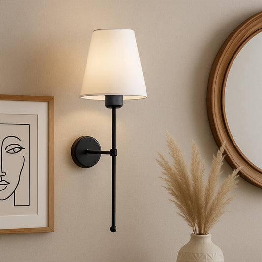 Απλίκα τοίχου Verma Megapap E27 υφασμάτινη - μεταλλική χρώμα μαύρο - κρεμ 13x13x50εκ. - Hippiehome.gr