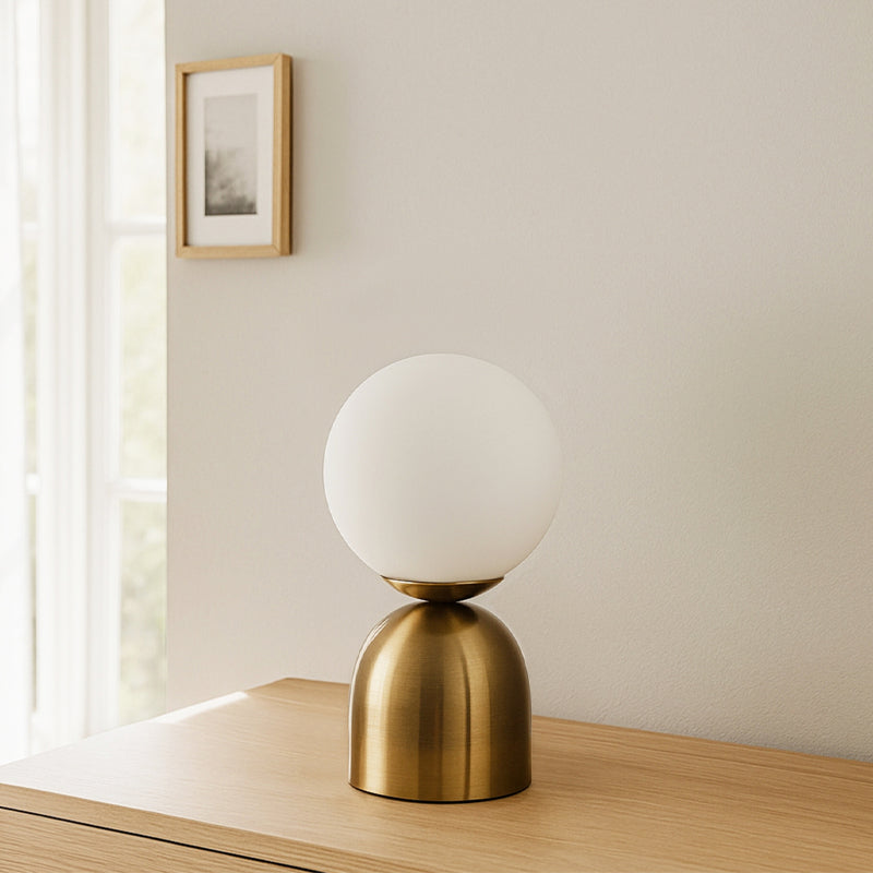 Φωτιστικό επιτραπέζιο Ryka Megapap E14 μεταλλικό - γυάλινο χρώμα χρυσό αντικέ - λευκό Ø15x28εκ. - Hippiehome.gr