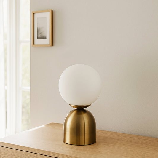 Φωτιστικό επιτραπέζιο Ryka Megapap E14 μεταλλικό - γυάλινο χρώμα χρυσό αντικέ - λευκό Ø15x28εκ. - Hippiehome.gr