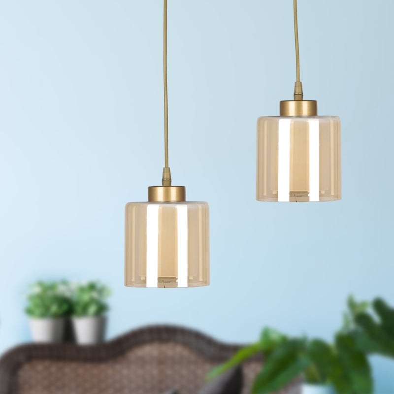 Ceiling lamp Kenedy Megapap E27 metal - glass two-light color gold Ø25x80cm.