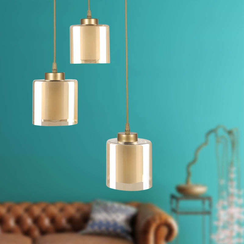 Ceiling lamp Kenedy Megapap E27 metal - glass three-light color gold Ø30x95cm.