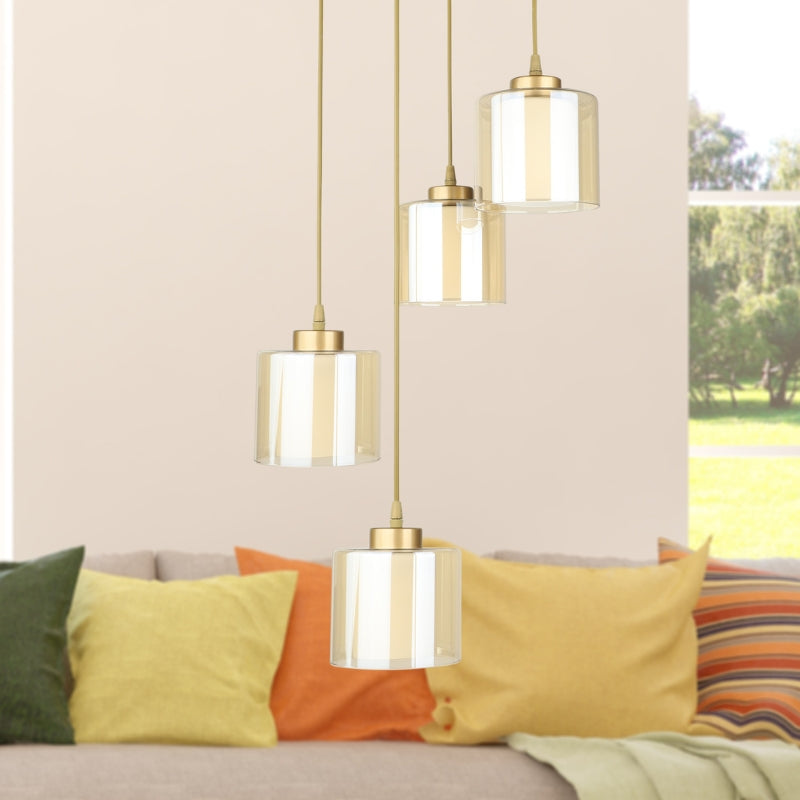 Ceiling lamp Kenedy Megapap E27 metal - glass four-light color gold Ø35x100cm.