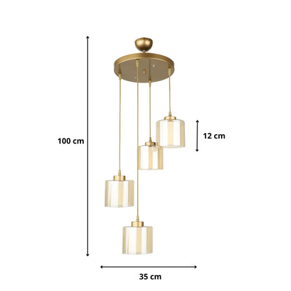 Ceiling lamp Kenedy Megapap E27 metal - glass four-light color gold Ø35x100cm.