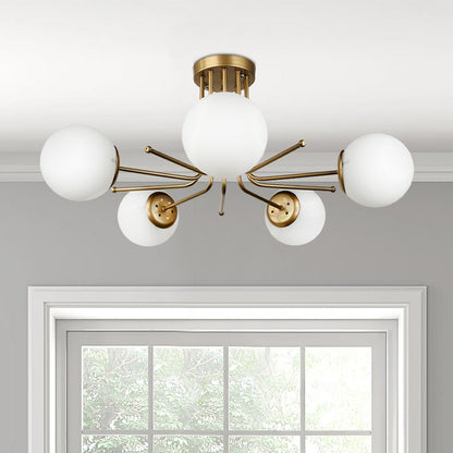 Ceiling lamp Maxidex Megapap E27 metal - glass five-light color gold Ø80x50cm.