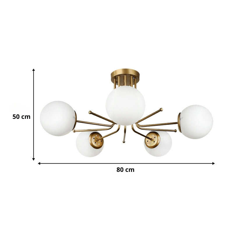 Ceiling lamp Maxidex Megapap E27 metal - glass five-light color gold Ø80x50cm.