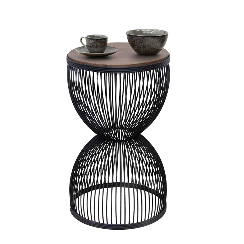 Side table Stella Megapap metal - Mdf color black - walnut Ø34.5x56.5cm.