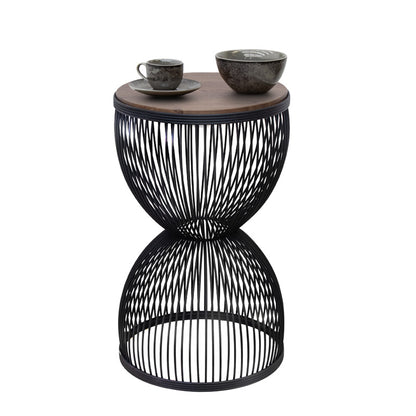 Side table Stella Megapap metal - Mdf color black - walnut Ø34.5x56.5cm.