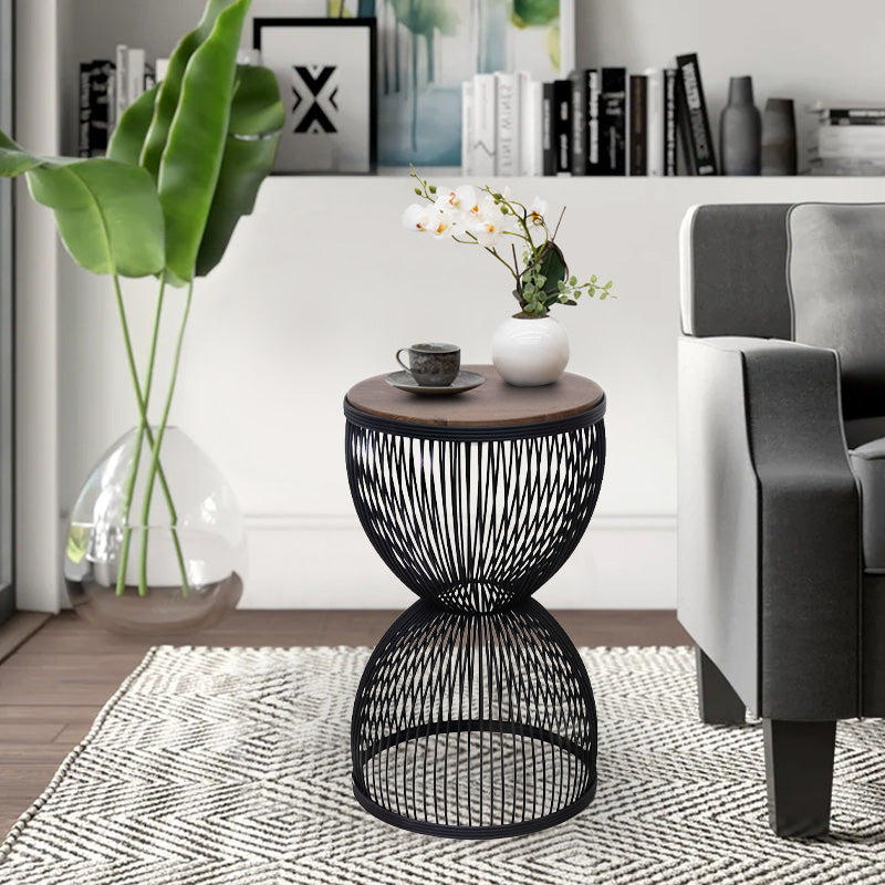 Side table Stella Megapap metal - Mdf color black - walnut Ø34.5x56.5cm.