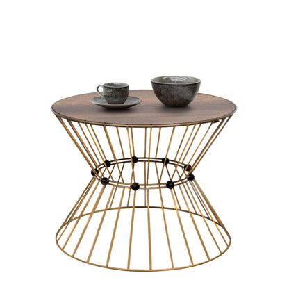 Coffee table Girene Megapap metal - Mdf color gold - walnut Ø55x42cm.