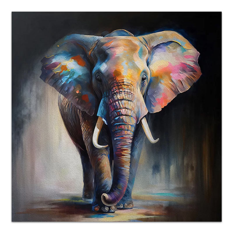 Πίνακας σε καμβά "Colorful Elephant" Megapap ψηφιακής εκτύπωσης 100x100x3εκ. - Hippiehome.gr