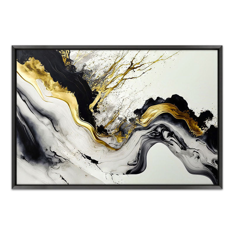Πίνακας σε καμβά "Abstract Golden Wave" Megapap ψηφιακής εκτύπωσης με κορνίζα χρώμα μαύρο 140x100x3εκ. - Hippiehome.gr