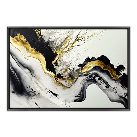 Πίνακας σε καμβά "Abstract Golden Wave" Megapap ψηφιακής εκτύπωσης με κορνίζα χρώμα μαύρο 140x100x3εκ. - Hippiehome.gr