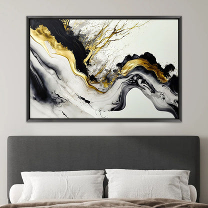 Πίνακας σε καμβά "Abstract Golden Wave" Megapap ψηφιακής εκτύπωσης με κορνίζα χρώμα μαύρο 140x100x3εκ. - Hippiehome.gr