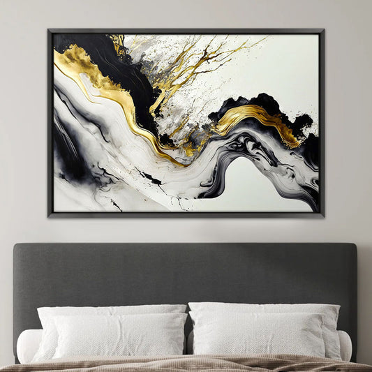 Πίνακας σε καμβά "Abstract Golden Wave" Megapap ψηφιακής εκτύπωσης με κορνίζα χρώμα μαύρο 140x100x3εκ. - Hippiehome.gr
