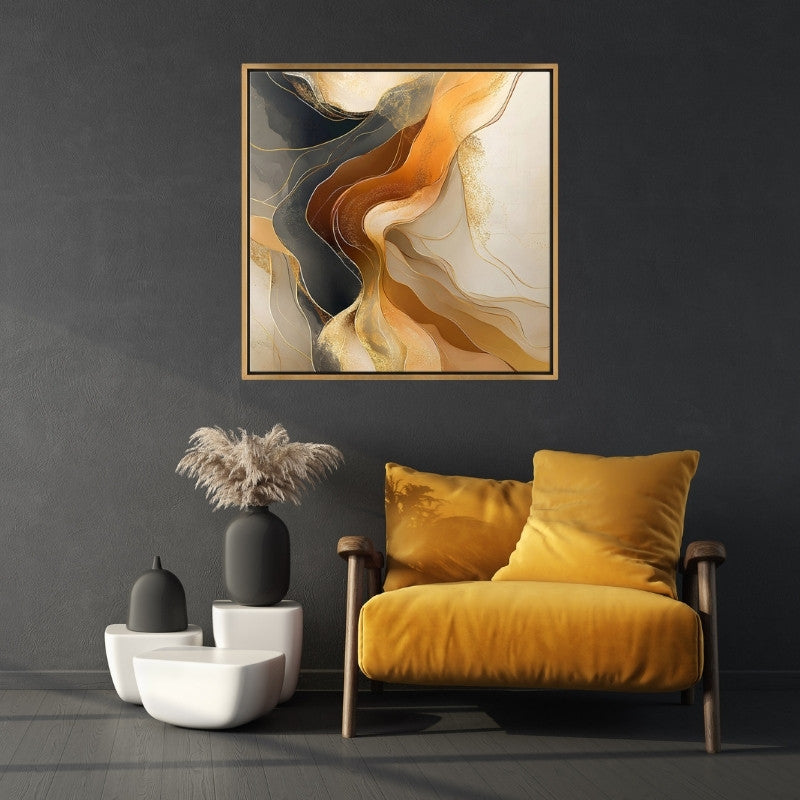 Πίνακας σε καμβά "Sand and Wind Abstract" Megapap ψηφιακής εκτύπωσης με κορνίζα χρώμα χρυσό 100x100x3εκ. - Hippiehome.gr