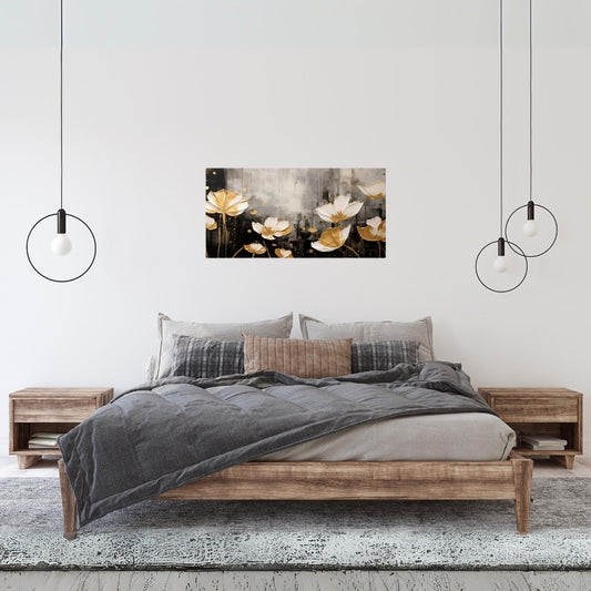 Πίνακας σε καμβά "Gold Flowers" Megapap ψηφιακής εκτύπωσης 80x40x3εκ. - Hippiehome.gr