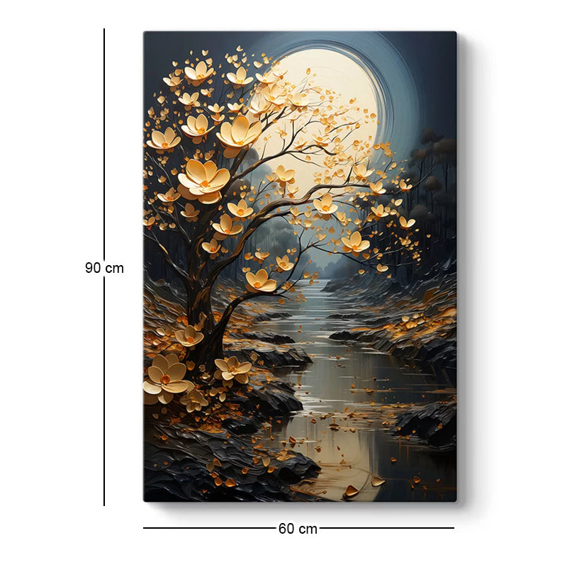 Πίνακας σε καμβά "Dance of Flowers in Moonlight" Megapap ψηφιακής εκτύπωσης 60x90x3εκ. - Hippiehome.gr