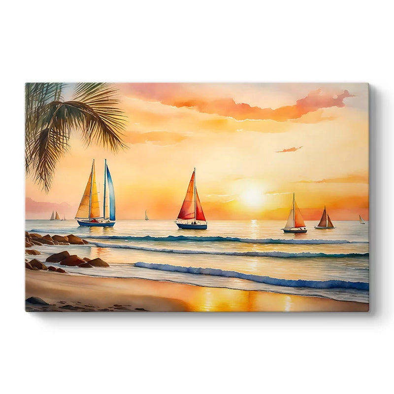 Πίνακας σε καμβά "Tropical Sails at the Sunset" Megapap ψηφιακής εκτύπωσης 100x70x3εκ. - Hippiehome.gr