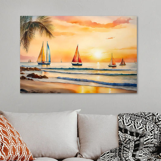 Πίνακας σε καμβά "Tropical Sails at the Sunset" Megapap ψηφιακής εκτύπωσης 100x70x3εκ. - Hippiehome.gr