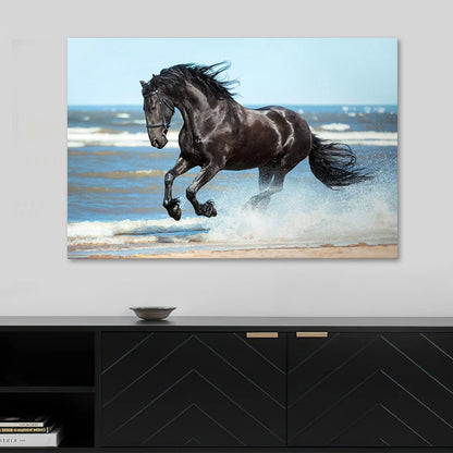 Πίνακας σε καμβά "Black Horse" Megapap ψηφιακής εκτύπωσης 100x70x3εκ. - Hippiehome.gr