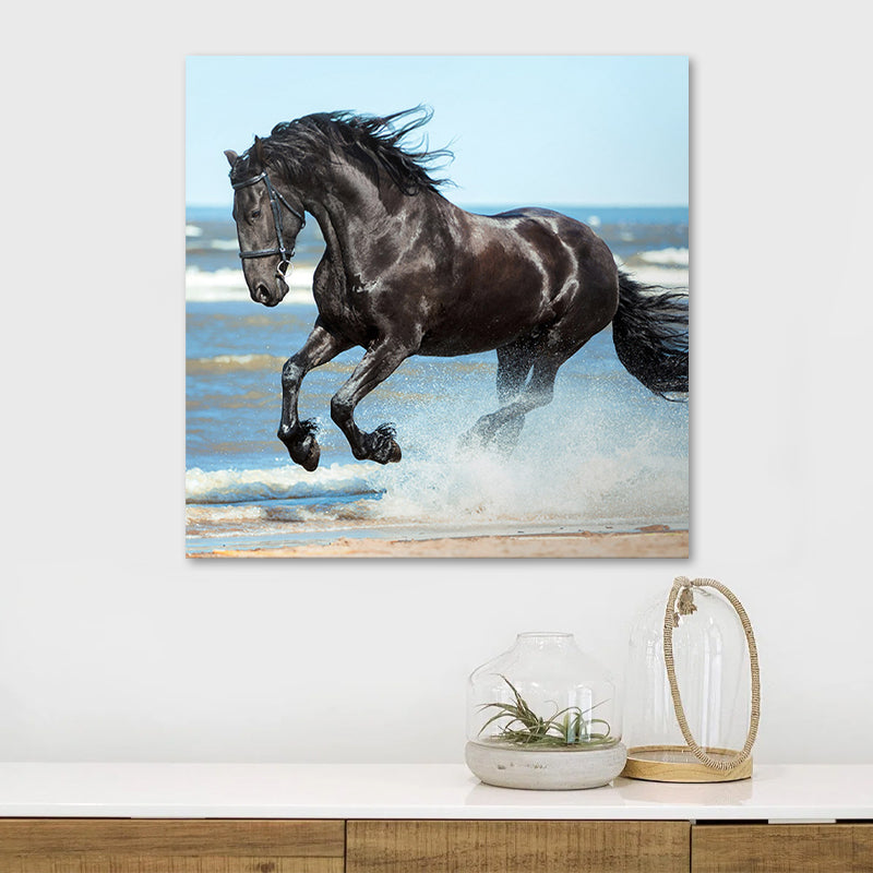 Πίνακας σε καμβά "Black Horse" Megapap ψηφιακής εκτύπωσης 60x60x3εκ. - Hippiehome.gr
