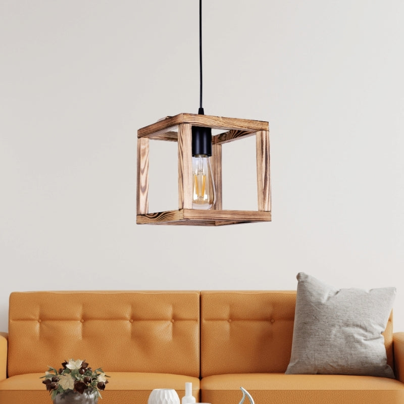 Ceiling lamp Moira Megapap E27 wooden single light natural color - walnut 20x20x70cm.