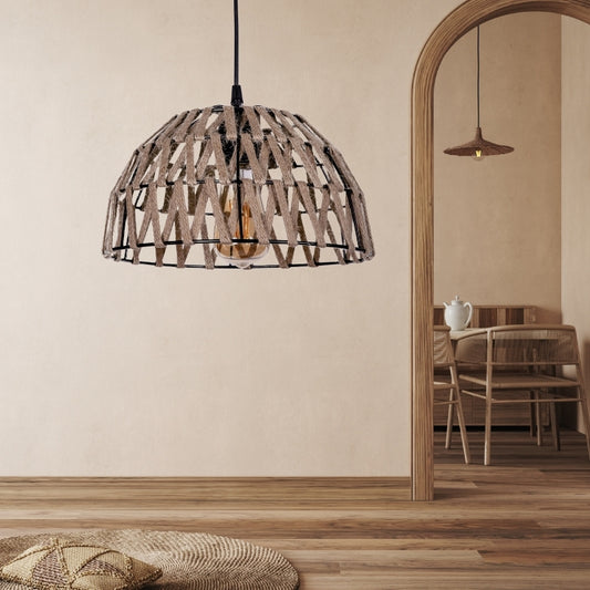 Φωτιστικό οροφής Simoza Megapap E27 μεταλλικό - σχοινί μονόφωτο χρώμα φυσικό Ø30x70εκ. - Hippiehome.gr