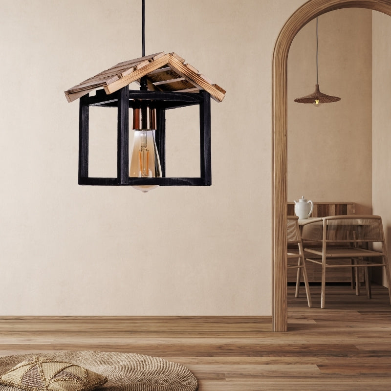 Ceiling lamp Kale Megapap E27 wooden single light color black - natural 25x18x65cm.