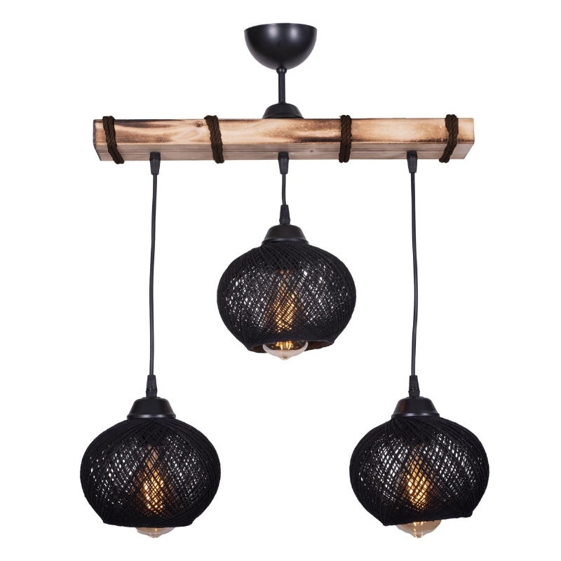 Ceiling lamp Sirmione Megapap E27 wooden - rope three-light color black - natural 49x17x75cm.