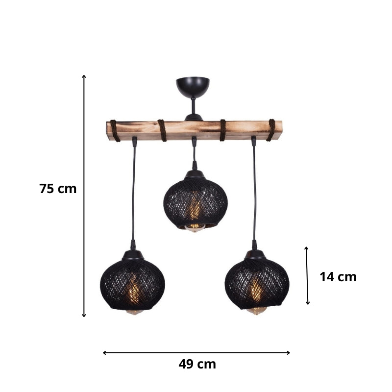 Ceiling lamp Sirmione Megapap E27 wooden - rope three-light color black - natural 49x17x75cm.