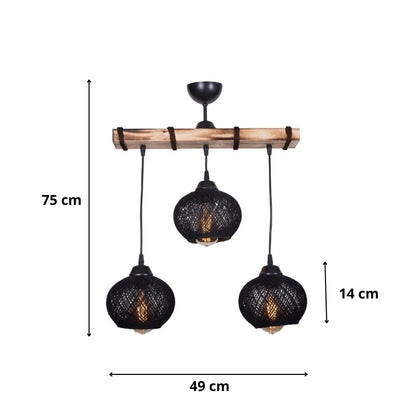 Ceiling lamp Sirmione Megapap E27 wooden - rope three-light color black - natural 49x17x75cm.