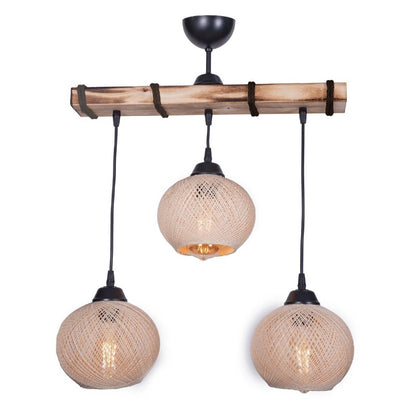 Ceiling lamp Sirmione Megapap E27 wooden - rope three-light color beige - natural 49x17x75cm.