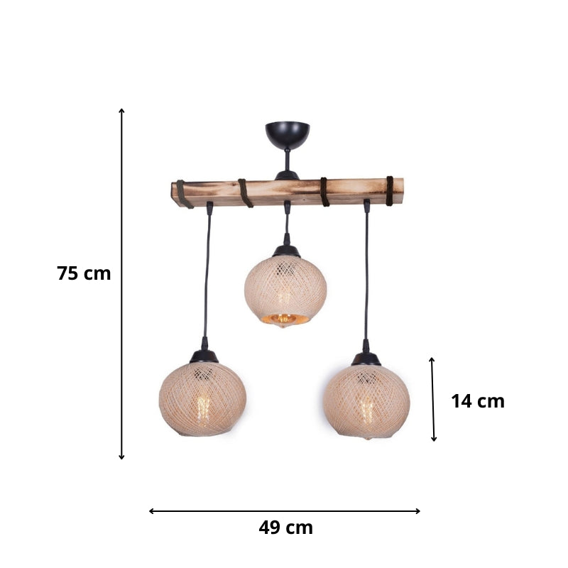 Ceiling lamp Sirmione Megapap E27 wooden - rope three-light color beige - natural 49x17x75cm.