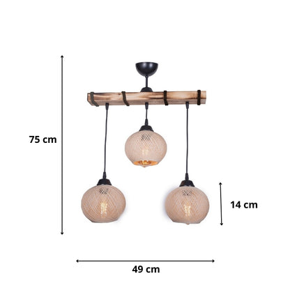 Ceiling lamp Sirmione Megapap E27 wooden - rope three-light color beige - natural 49x17x75cm.