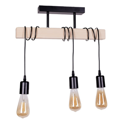 Ceiling lamp Radovan Megapap E27 wooden three-light natural color - black 49x5x50cm.