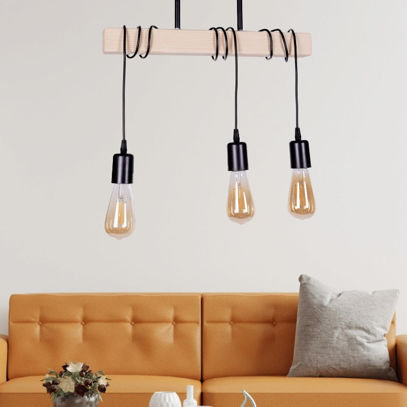 Ceiling lamp Radovan Megapap E27 wooden three-light natural color - black 49x5x50cm.