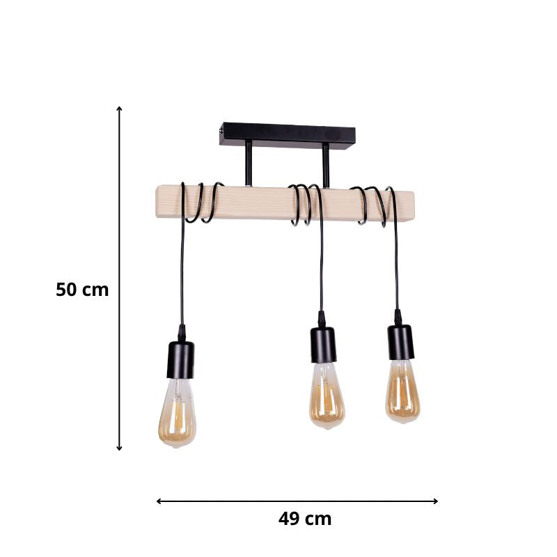 Ceiling lamp Radovan Megapap E27 wooden three-light natural color - black 49x5x50cm.