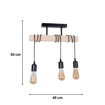 Ceiling lamp Radovan Megapap E27 wooden three-light natural color - black 49x5x50cm.