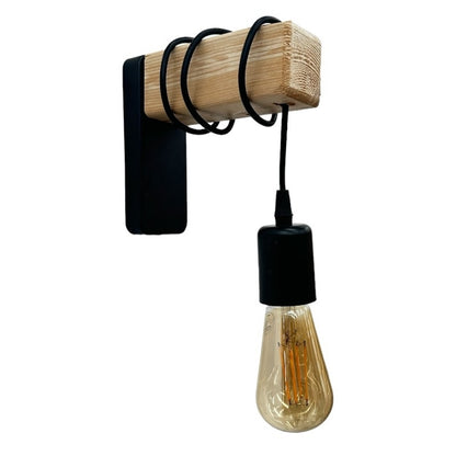 Wall sconce Gero Megapap E27 wooden color natural - black 6x17x16cm.