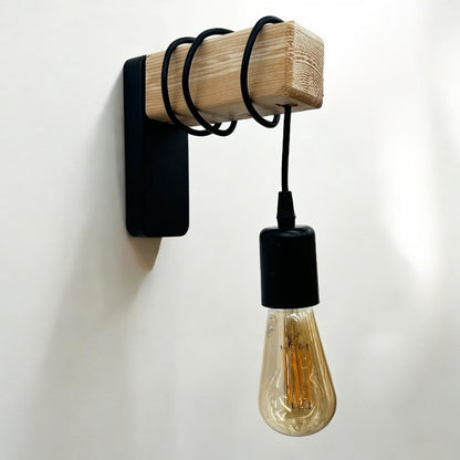 Wall sconce Gero Megapap E27 wooden color natural - black 6x17x16cm.