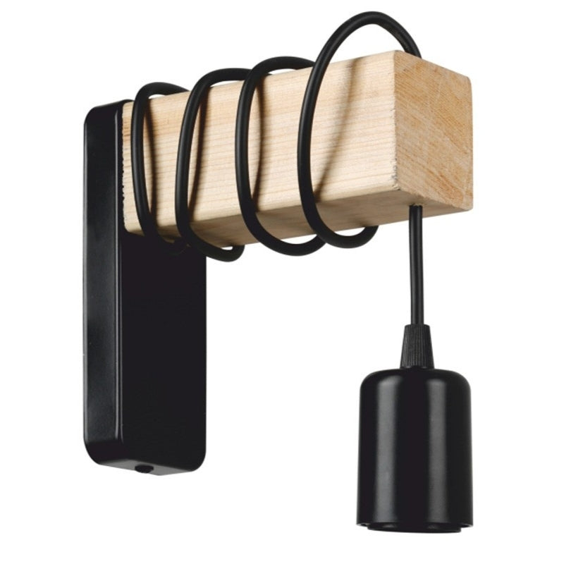 Wall sconce Gero Megapap E27 wooden color natural - black 6x17x16cm.