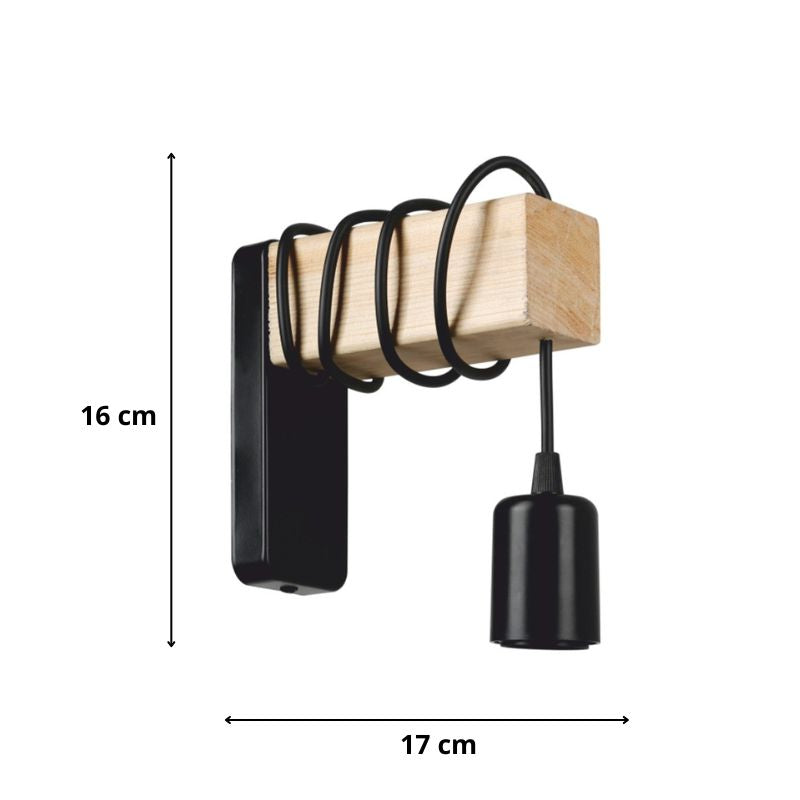 Wall sconce Gero Megapap E27 wooden color natural - black 6x17x16cm.