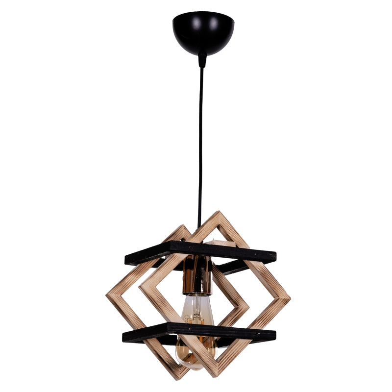 Ceiling lamp Legno Megapap E27 wooden single light natural color - black 25x18x70cm.